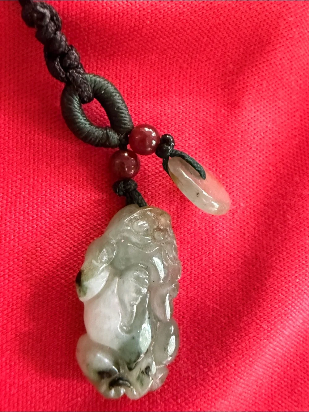 Hand-Carved Icy Jade Pendant Necklace in Green and Cream